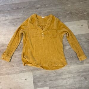 Mote Size Large 100% Cotton Blouse Spring Yellow Long Sleeve with Buttons